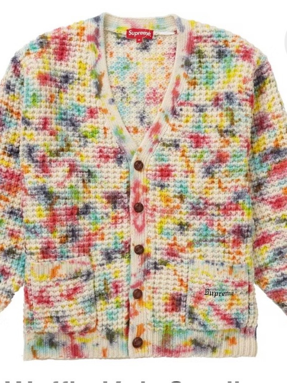 Supreme Cream Waffle Knit Sweater with Multicolor Speckles